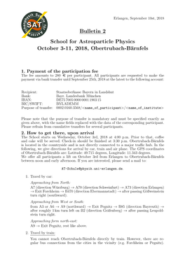 Bulletin 2 School for Astroparticle Physics October 3-11, 2018, Obertrubach-B¨Arnfels