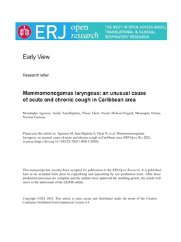 Mammomonogamus Laryngeus: an Unusual Cause of Acute and Chronic Cough in Caribbean Area