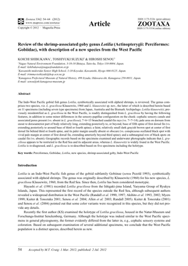 Review of the Shrimp-Associated Goby Genus Lotilia (Actinopterygii: Perciformes: Gobiidae), with Description of a New Species from the West Pacific