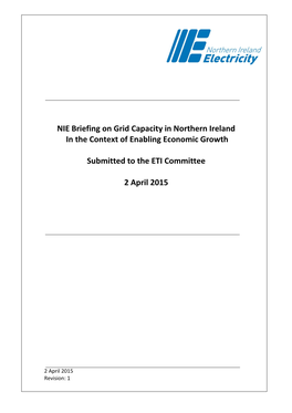 NIE Briefing on Grid Capacity in Northern Ireland in the Context of Enabling Economic Growth