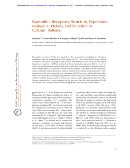 Ryanodine Receptors: Structure, Expression, Molecular Details, and Function in Calcium Release