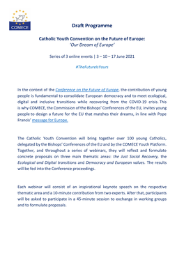 Draft Programme Catholic Youth Convention on the Future Of