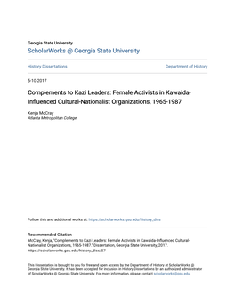 Complements to Kazi Leaders: Female Activists in Kawaida- Influenced Cultural-Nationalist Organizations, 1965-1987