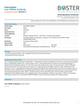 Datasheet BA4629-2 Anti-TREM1 Antibody
