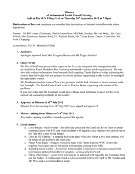 Minutes of Parish Council Meeting