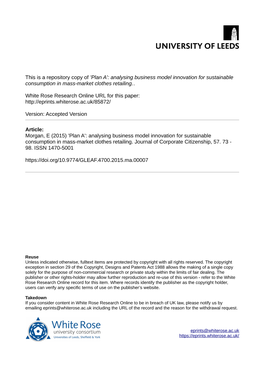 Analysing Business Model Innovation for Sustainable Consumption in Mass-Market Clothes Retailing