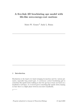 A Five-Link 2D Brachiating Ape Model with Life-Like Zero-Energy-Cost Motions