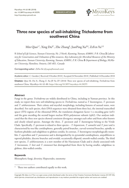 Three New Species of Soil-Inhabiting Trichoderma from Southwest China