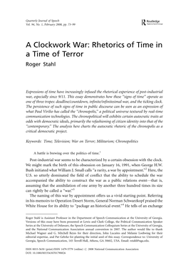 A Clockwork War: Rhetorics of Time in a Time of Terror Roger Stahl