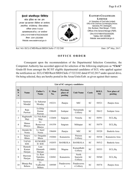 Of 3 OFFICEORDER Consequent Upon the Recommendation of the Departmental Selection Committee, the Competent Au