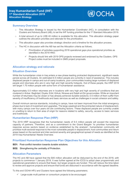 Iraq Humanitarian Fund (IHF): 1St Standard Allocation 2019