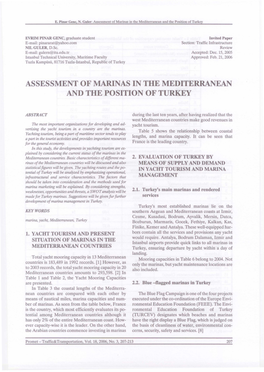 Assessment of Marinas in the Mediterranean and the Position of Turkey