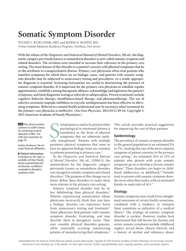 Somatic Symptom Disorder STUART L