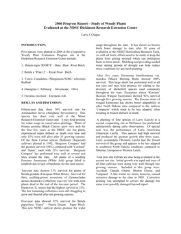 2006 Progress Report – Study of Woody Plants Evaluated at the NDSU Dickinson Research Extension Center