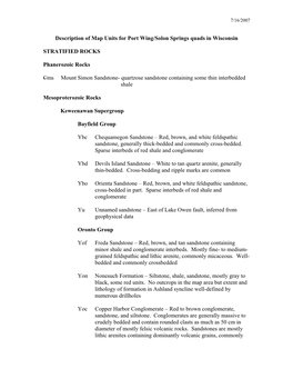 Description of Map Units for Port Wing/Solon Springs Quads in Wisconsin