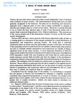 STOMMEL, H. M. (1957) a Survey of Ocean Current Theory. Deep-Sea Res. 4(3), 149-184