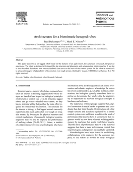 Architectures for a Biomimetic Hexapod Robot Fred Delcomyn A,B,C,∗, Mark E