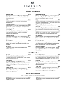 Halcyon Cocktail Menu