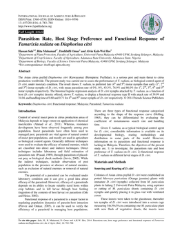 Parasitism Rate, Host Stage Preference and Functional Response of Tamarixia Radiata on Diaphorina Citri