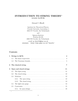 INTRODUCTION to STRING THEORY∗ Version 14-05-04