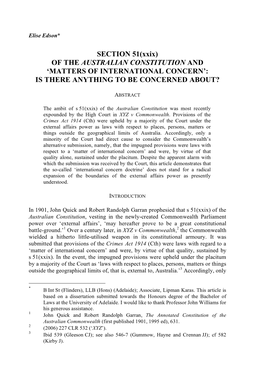 SECTION 51(Xxix) of the AUSTRALIAN CONSTITUTION and ‘MATTERS of INTERNATIONAL CONCERN’: IS THERE ANYTHING to BE CONCERNED ABOUT?
