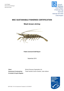 MSC SUSTAINABLE FISHERIES CERTIFICATION Wash Brown Shrimp
