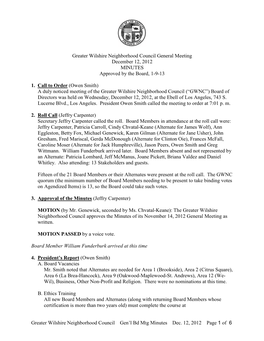 Greater Wilshire Neighborhood Council General Meeting December 12, 2012 MINUTES Approved by the Board, 1-9-13