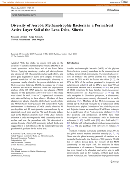 Diversity of Aerobic Methanotrophic Bacteria in a Permafrost Active Layer Soil of the Lena Delta, Siberia