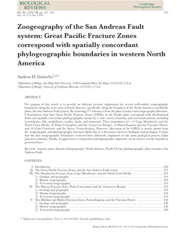 Zoogeography of the San Andreas Fault System: Great Pacific Fracture Zones Correspond with Spatially Concordant Phylogeographic