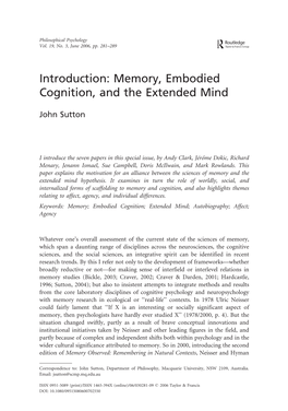 Introduction: Memory, Embodied Cognition, and the Extended Mind