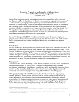 Request for Proposals for an Evaluation of Takalani Sesame (Mass Media and Community Engagement) November 2019