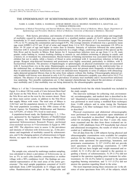 The Epidemiology of Schistosomiasis in Egypt: Minya Governorate