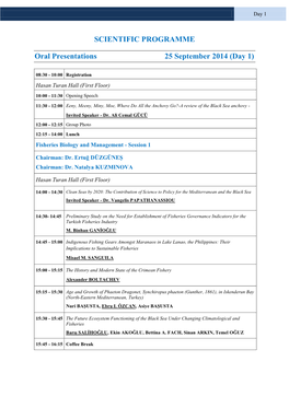 SCIENTIFIC PROGRAMME Oral Presentations 25 September 2014 (Day 1)