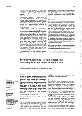 Poisoning from the Abuse of Amyl Nitrite Tom Stambach, Kevin Haire, Neil Soni, Jeremy Booth