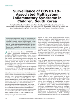 Surveillance of COVID-19– Associated Multisystem Inflammatory Syndrome in Children, South Korea