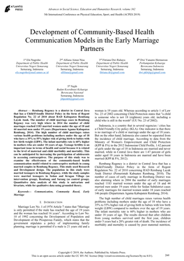 Development of Community-Based Health Communication Models in the Early Marriage Partners