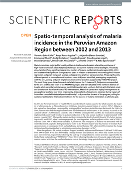 Spatio-Temporal Analysis of Malaria Incidence in the Peruvian Amazon Region Between 2002 and 2013