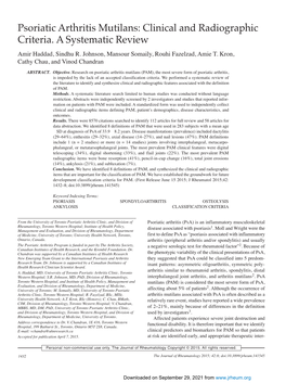 Psoriatic Arthritis Mutilans: Clinical and Radiographic Criteria