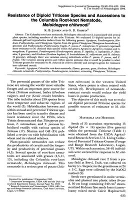 Resistance of Diploid Triticeae Species and Accessions to the Columbia Root-Knot Nematode, Meloidogyne Chitwoodi K