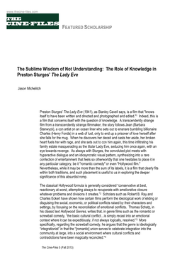 The Sublime Wisdom of Not Understanding: the Role of Knowledge in Preston Sturges’ the Lady Eve