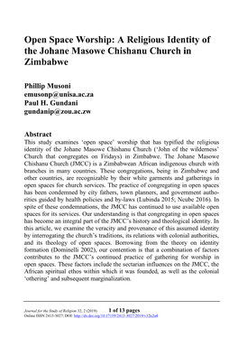 Open Space Worship: a Religious Identity of the Johane Masowe Chishanu Church in Zimbabwe