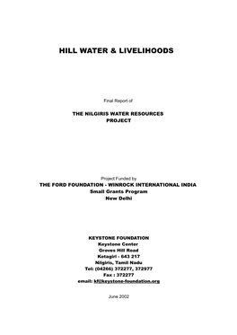 'Hill Water & Livelihoods'