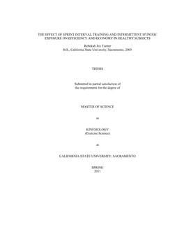 The Effect of Sprint Interval Training and Intermittent Hypoxic Exposure on Efficiency and Economy in Healthy Subjects