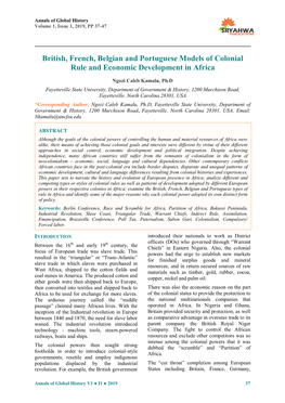 British, French, Belgian and Portuguese Models of Colonial Rule and Economic Development in Africa