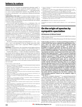 On the Origin of Species by Sympatric Speciation