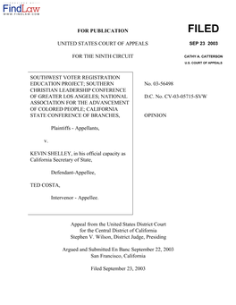 Southwest Voter Registration Education Project, Et Al. V. Shelley