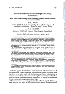 Serum Albumin and Transferrin in Protein-Energy Malnutrition Their Use in the Assessment of Marginal Undernutrition and the Prognosis of Severe Undernutrition