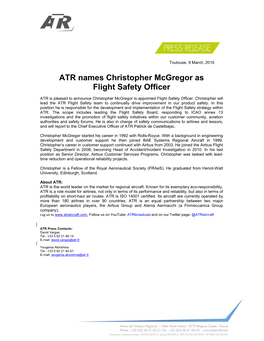ATR Names Christopher Mcgregor As Flight Safety Officer