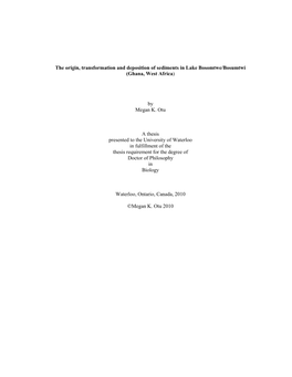 The Origin, Transformation and Deposition of Sediments in Lake Bosomtwe/Bosumtwi (Ghana, West Africa)