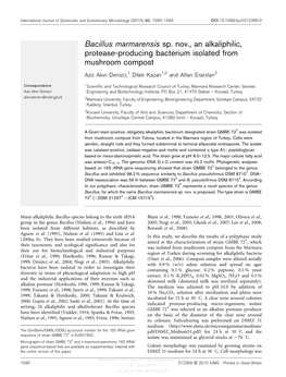 Bacillus Marmarensis Sp. Nov., an Alkaliphilic, Protease-Producing Bacterium Isolated from Mushroom Compost